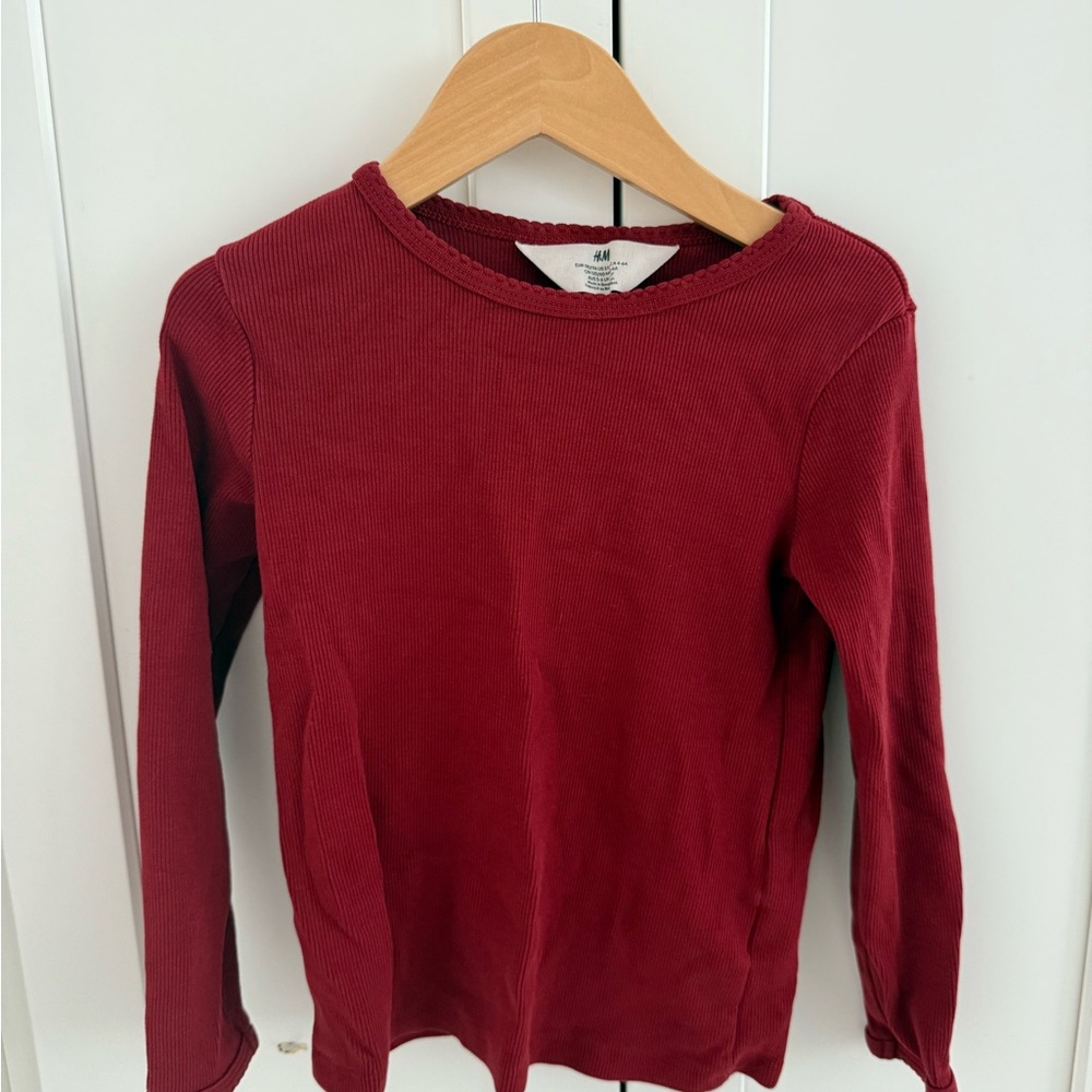 H&M Kids Long Sleeve Ribbed Top - burgundy